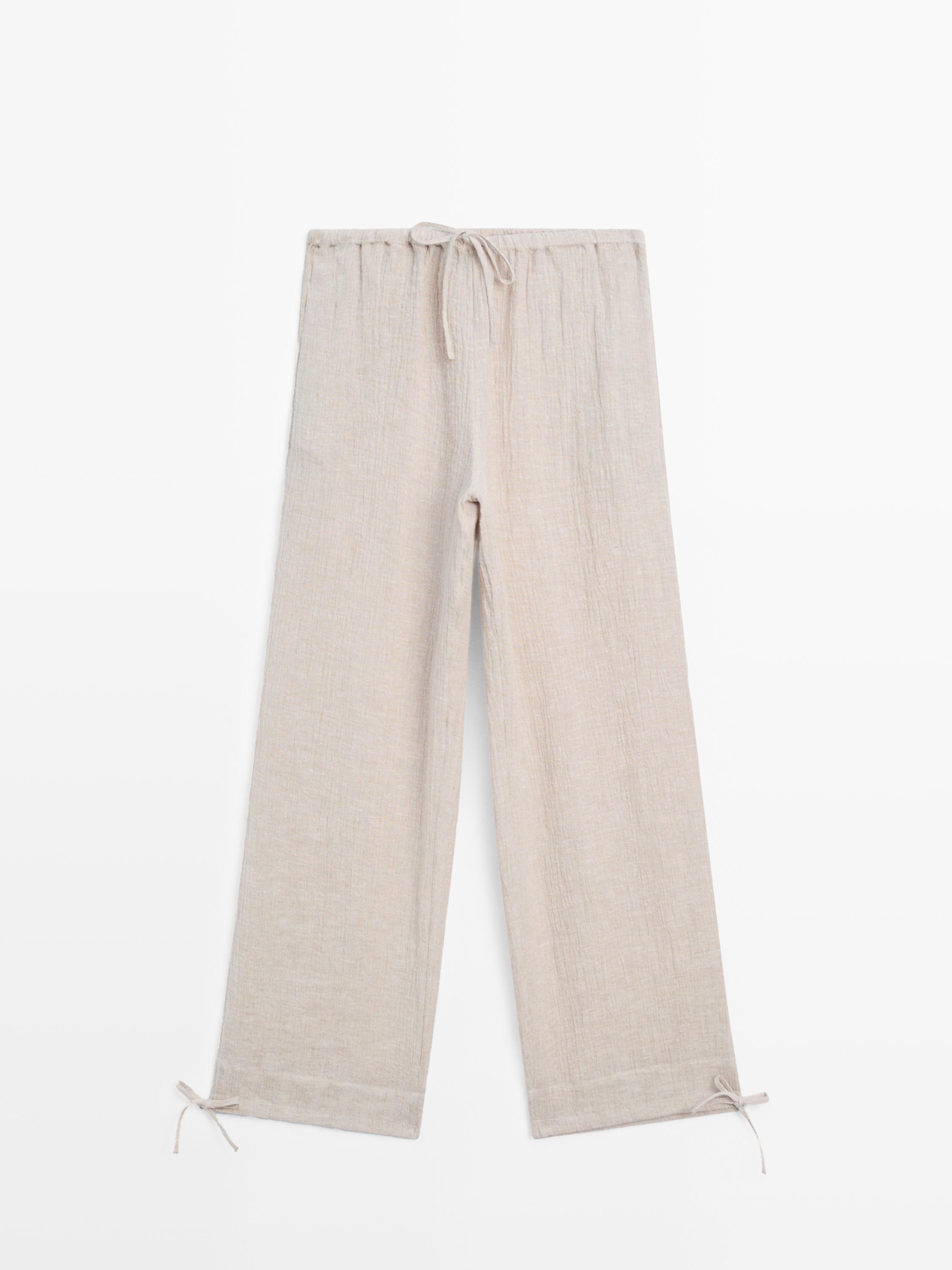 100% linen waffle-knit sarouel trousers